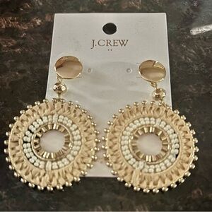 New J. Crew Factory Gold and Cream Beaded Pearl Cluster Circle Earrings Dangly